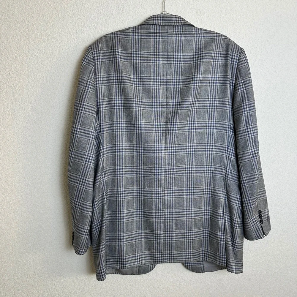 Ermenegildo Zegna Cashmere Silk Sport Coat Grey Blue Plaid Blazer Italy 44R US